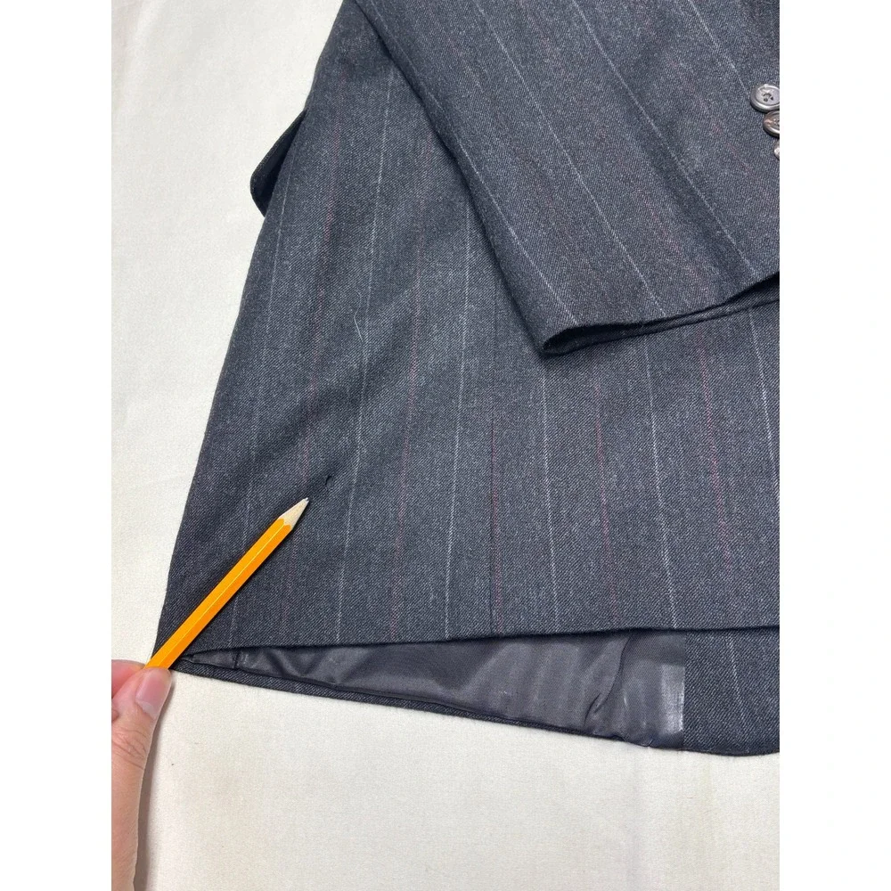 Vintage Polo University Club Ralph Lauren Pinstripe Wool Blazer Charcoal 44R‎